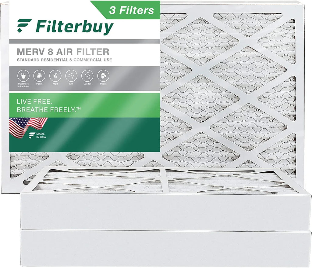 Filterbuy Furnace Pleated AC HVAC Filters (3-Pack) MERV Air 12x24x4 8