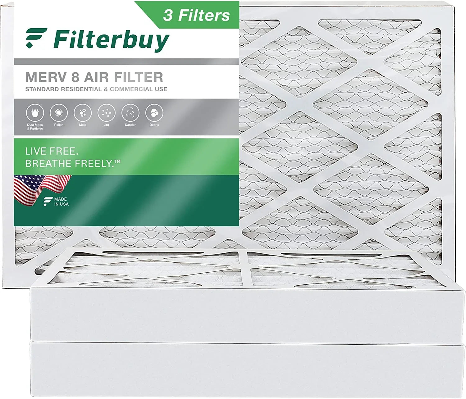 Filterbuy Furnace Pleated AC HVAC Filters (3-Pack) MERV Air 12x24x4 8