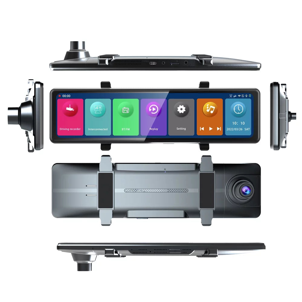 12in Touched Recorder Recording Driving Car Clear Video 2.5K Mirror Rearview Recorder 3 Cam Auto Dash Cameras Car OWSOO Screen Car Carplay