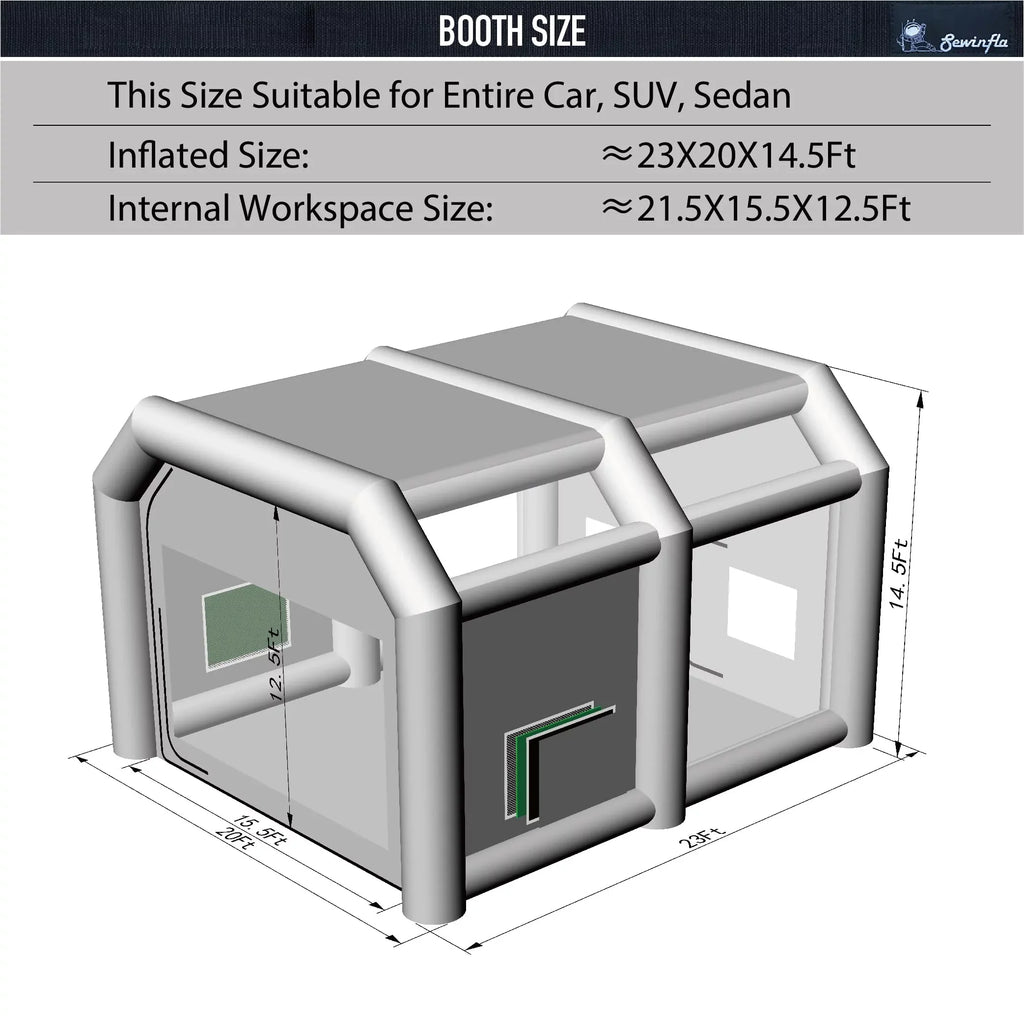 23x20x14.5Ft Paint Booth Inflatable Booth with Painting Spray Sewinfla Blowers Portable Inflatable Professional Booth Car