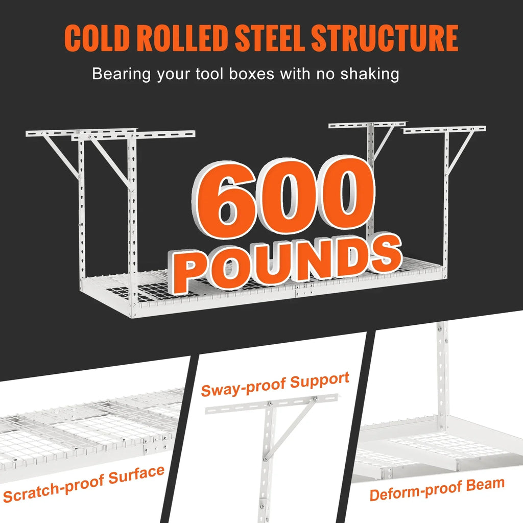 600lbs 36x96in Rack Ceiling Storage Garage Adjustable VEVOR Rack White Overhead