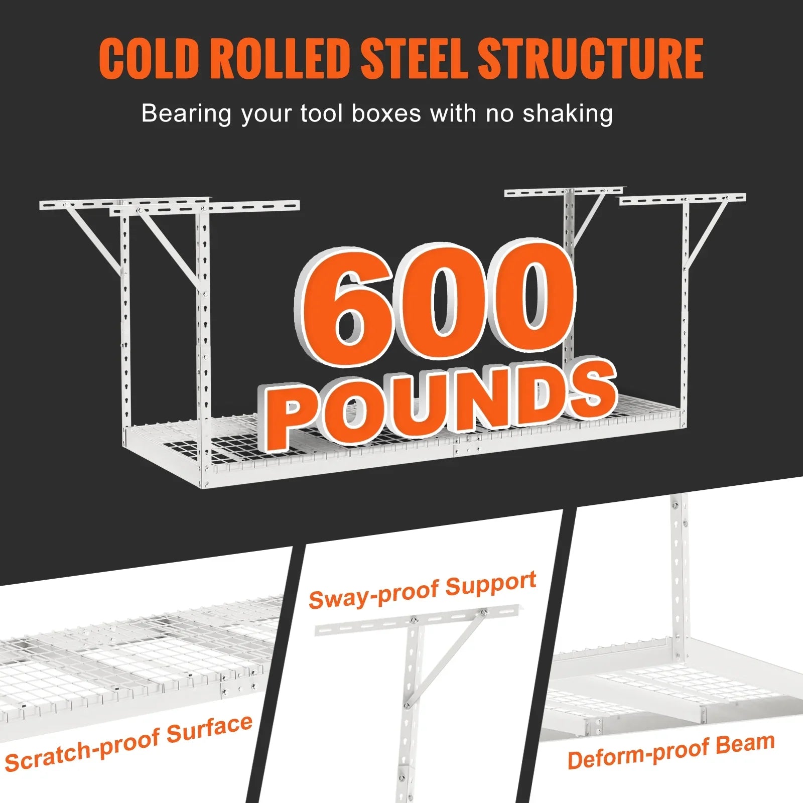 600lbs 36x96in Rack Ceiling Storage Garage Adjustable VEVOR Rack White Overhead