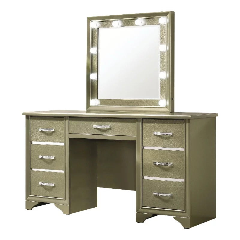 Vanity Lighting Beaumont Desk Champagne Mirror with 7-drawer