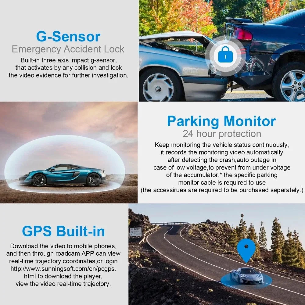 Car Video Recorder. Vision Camera 3 Dash Night DVR Car