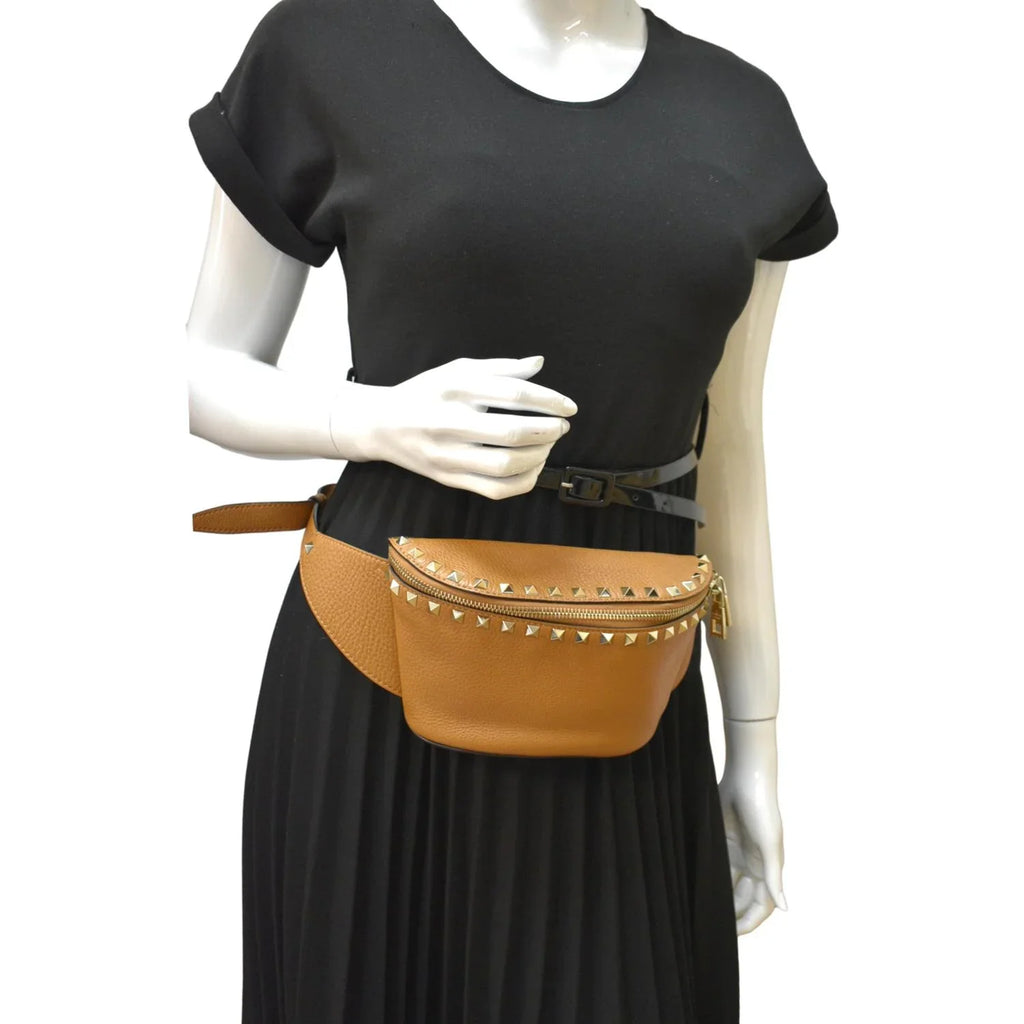 Camel Pre-Loved Spike Belt Bag Leather VALENTINO