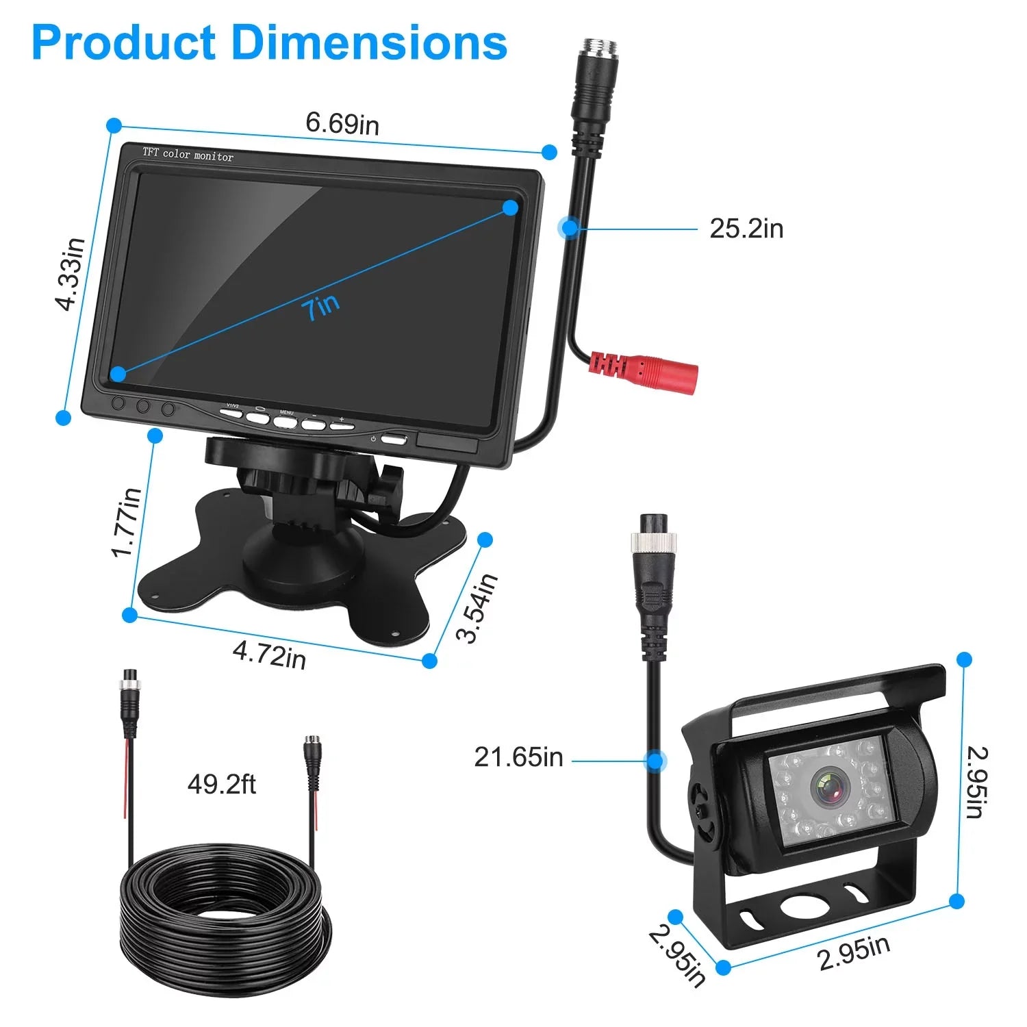 Monitor Reverse Vision 7In Trunk Night IP67 Camera, Reverse Camera, System with Rearview Car Vehicle Waterproof for SUV Backup System, Reverse Car Parking Van Car Parking