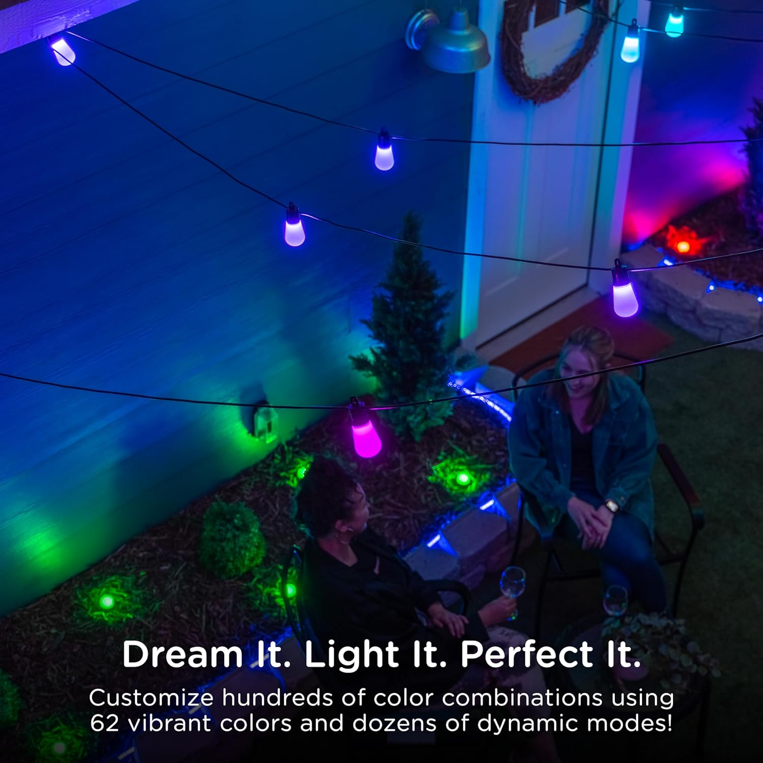 Lights, Color Control, Lightweight String String Customizable, Lights, Changing YANRUI Smart RGB Weatherproof, exterior Wi-Fi ft, Patio Dimmable 96 LED App 30 Lights, 79617