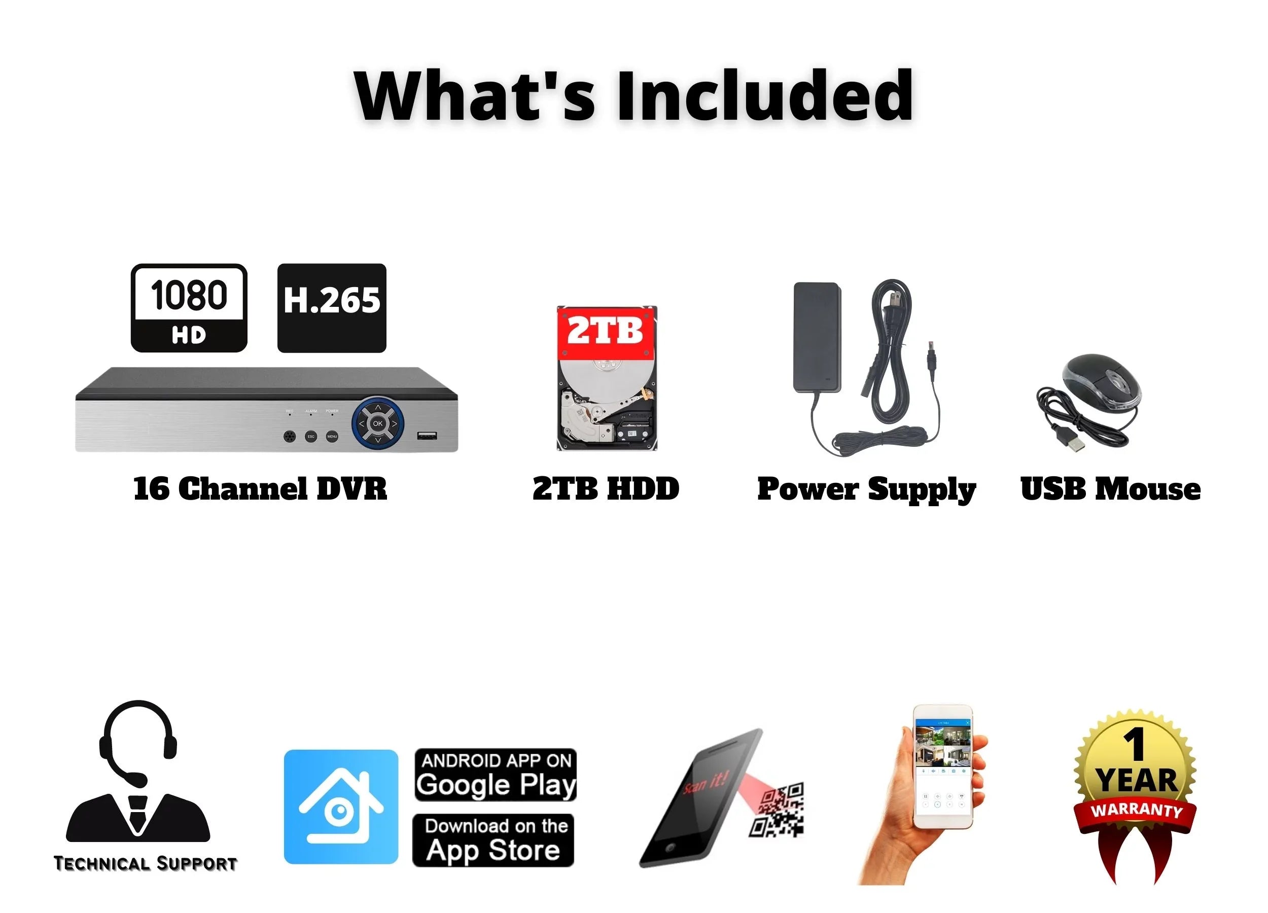 Recorder AHD DVR Storage with Channel H.265 Office 2TB HD TVI Digital Evertech Home CCTV Standalone Analog CVI 16 Video Security