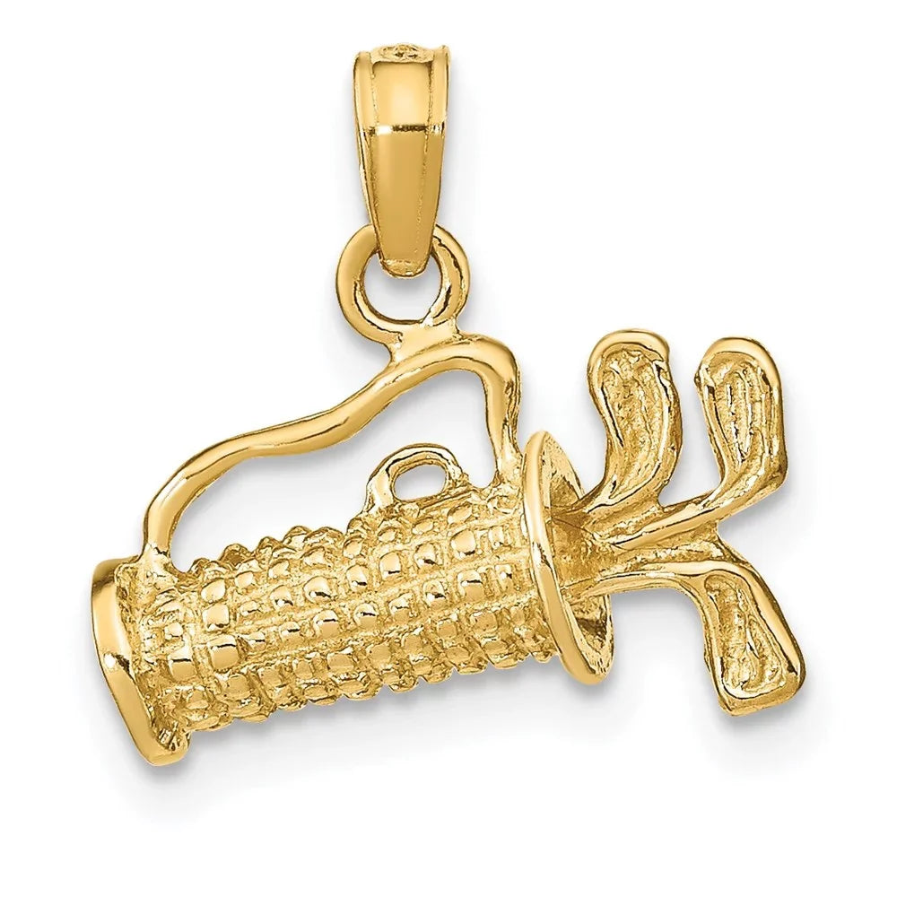 mm,W-14 Charm Pendant (L-16 Women Bag 14K Gold Polished Golf 3-Dimensional for with Yellow Clubs Auriga mm)