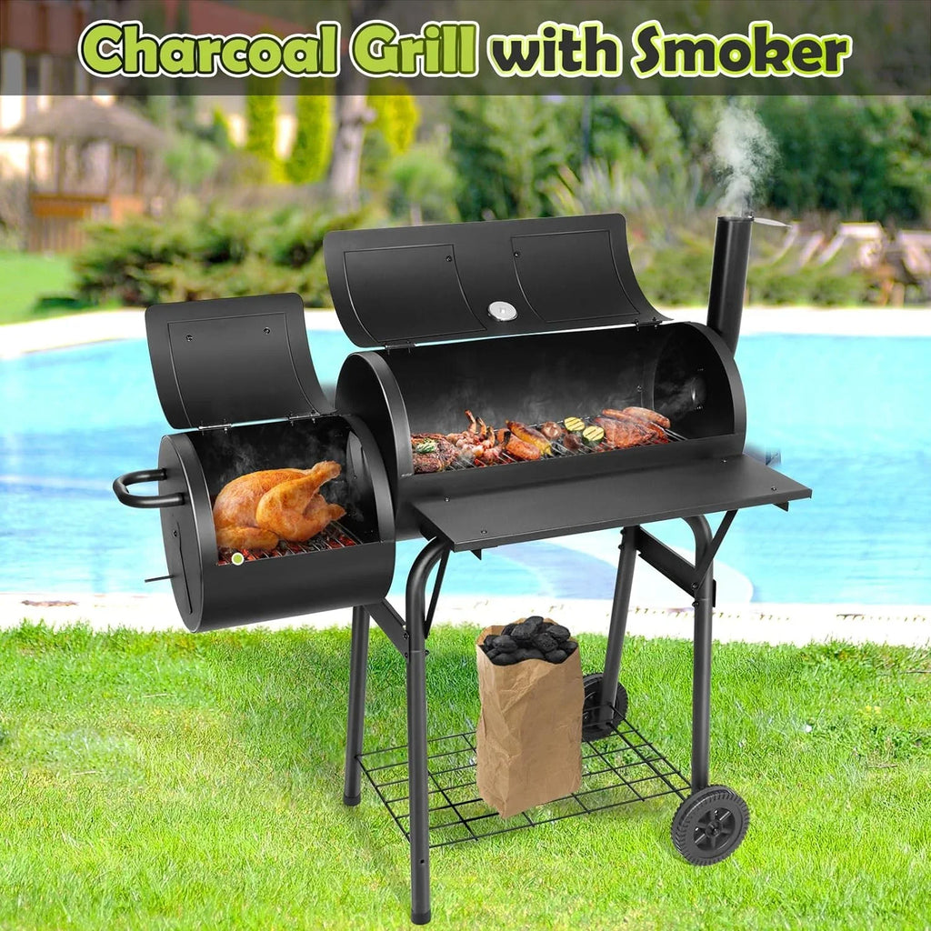 Camping & Party Grill Backyard Cooking Grill Patio Picnic, Hooks Barrel Screwdrivers Barbecue 420.SQ.IN 2 Grill, Large for exterior Smoker, Offset 6 - Area, Black with Garden BBQ Charcoal