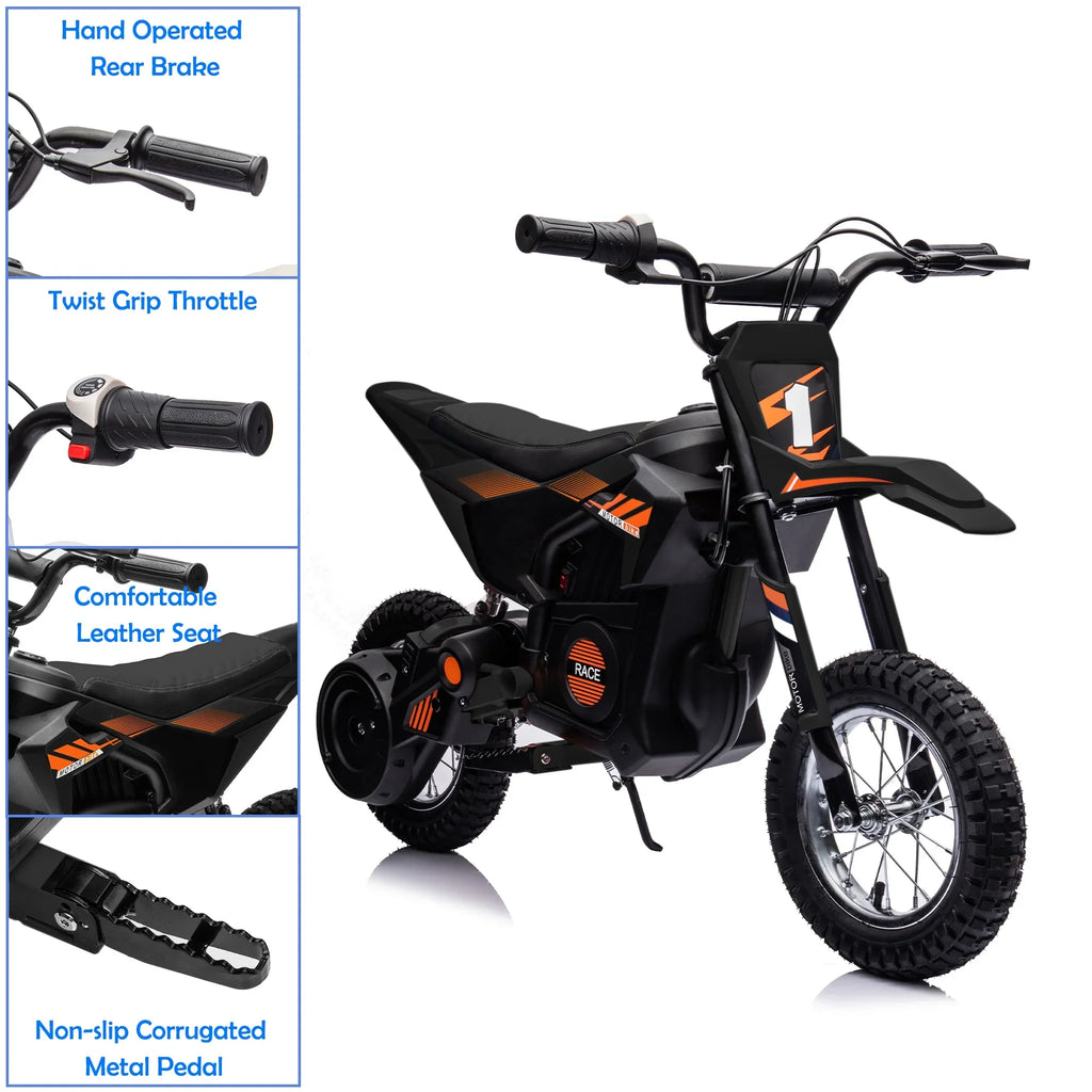 JoyWheels Electric Boys 13 Black Bike, Dirt Motor +, 24V Years Motorcycle 13mph, Toy Child Ages Bike,