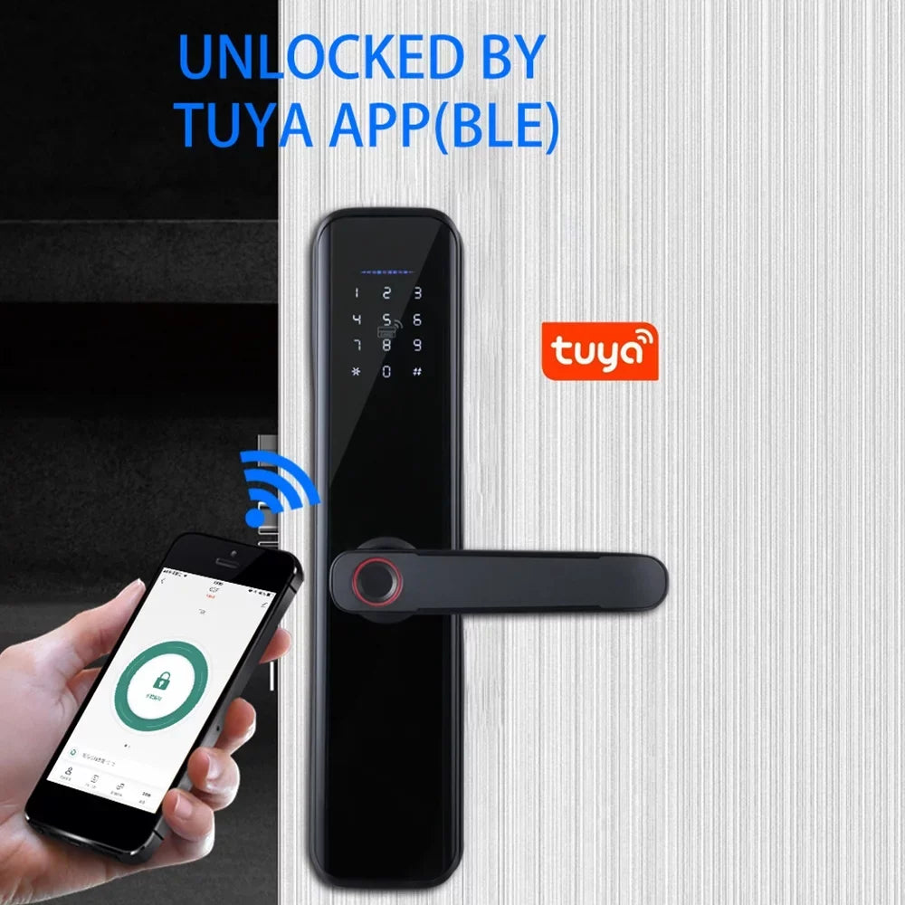 with Key Lock Lock Fingerprint Deadbolt Attributes Handle Door Smart with APP Compatible Dcenta WAFU