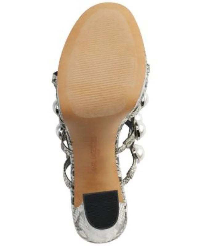 Toe KARL Heel Embellished outfit Platform On PARIS 1" M Round Heeled Slip Black 9 LAGERFELD Womens Addica Sandal Cone Snakeskin