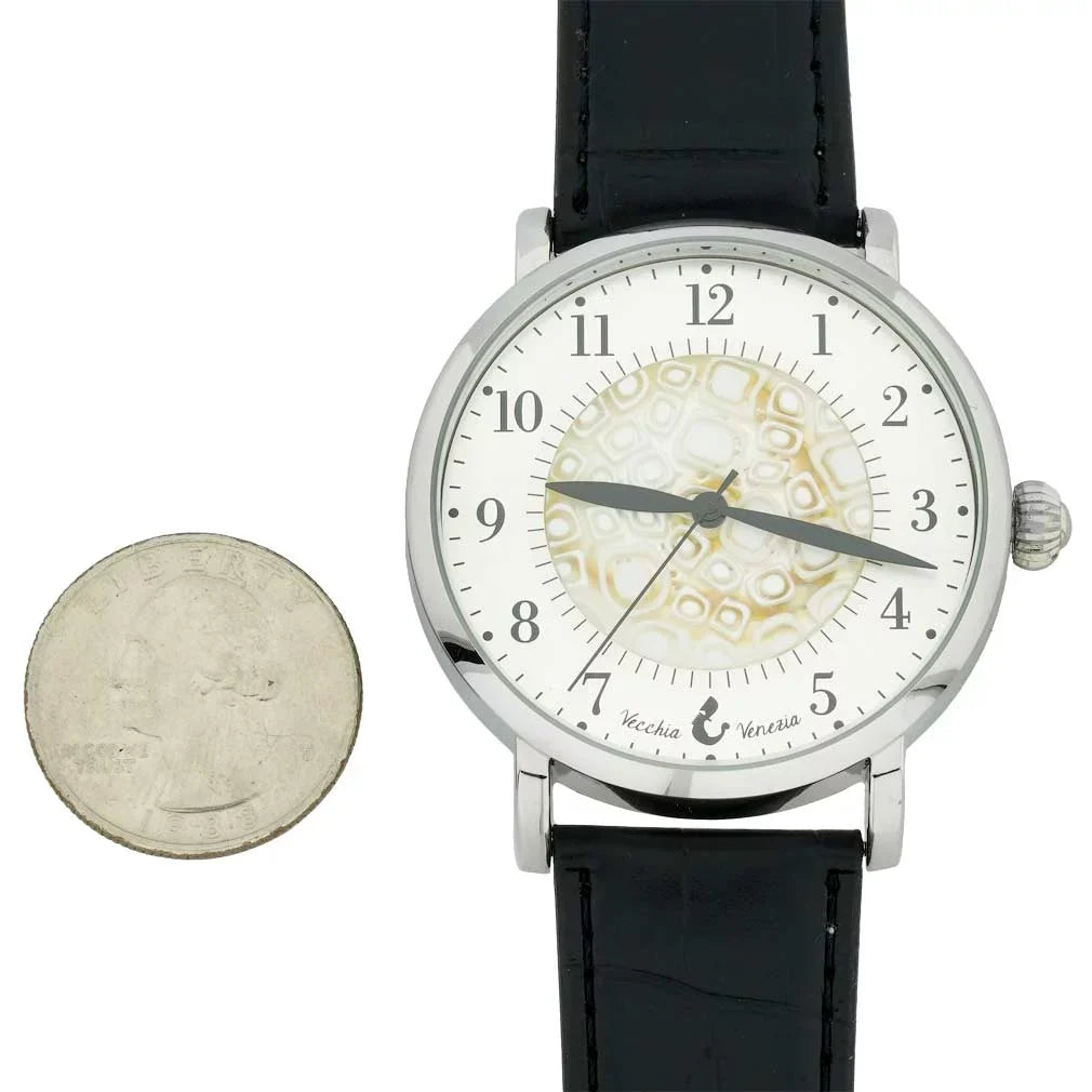 Men's With Black and Watch Murano White Band GlassOfVenice - Leather Millefiori Glass