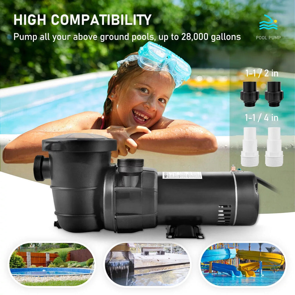 W 1.5HP Pump Ground 1100 92GPM Above Swimming 3450rpm SPA Pool Filter w/Strainer