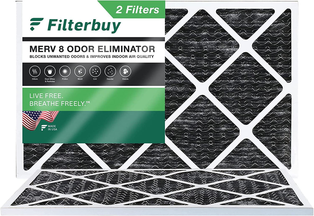 (2-Pack) Carbon Pleated with 8 AC Filterbuy Activated Odor HVAC Eliminator Air Furnace Filters 12x20x1 MERV