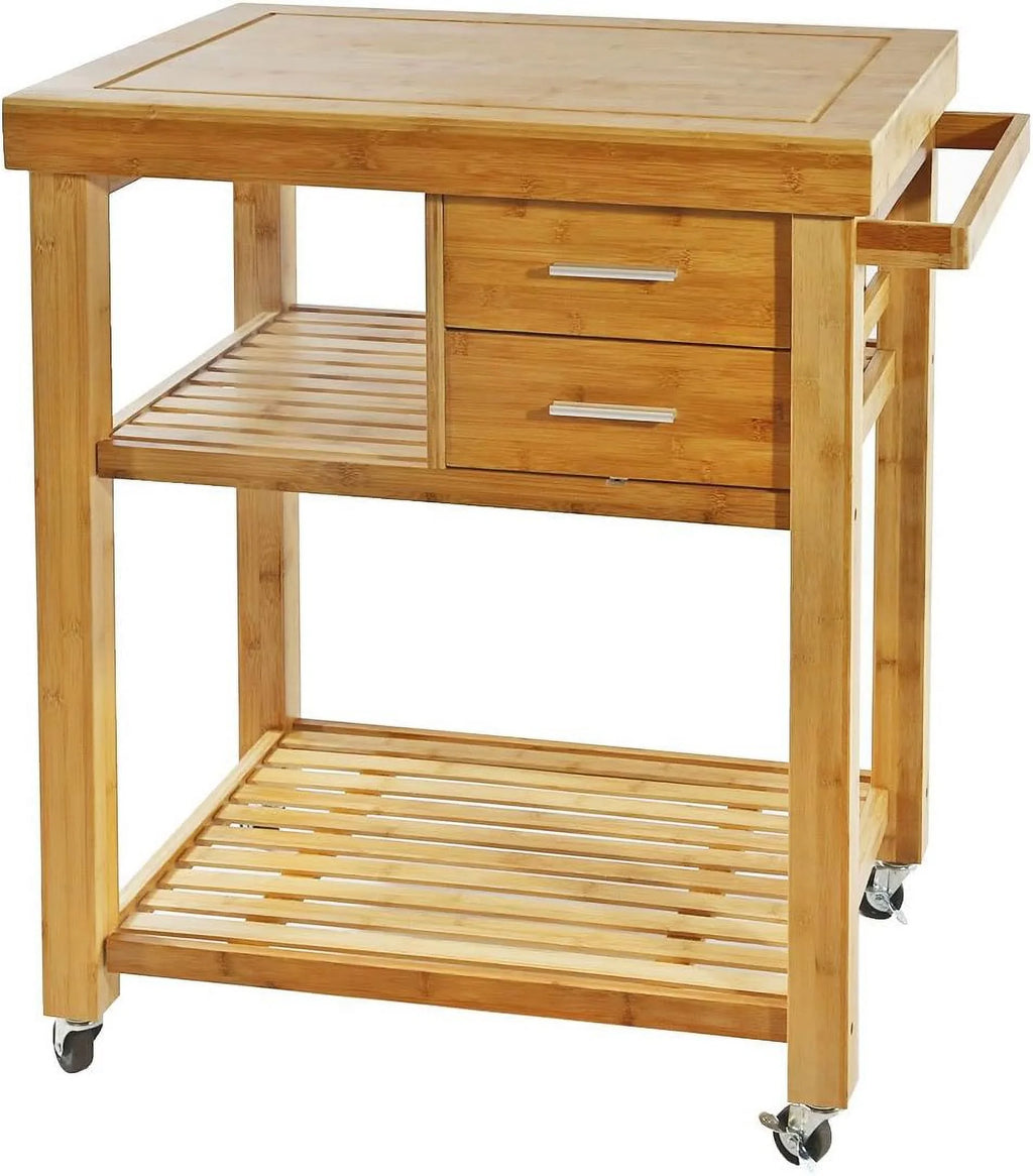 Butcher Prepping Casters, Shelves, With Island Bamboo Locking Rack, Kitchen On Cart Wood Towel Cart Wheels, Block Rolling Drawers Trolley Food