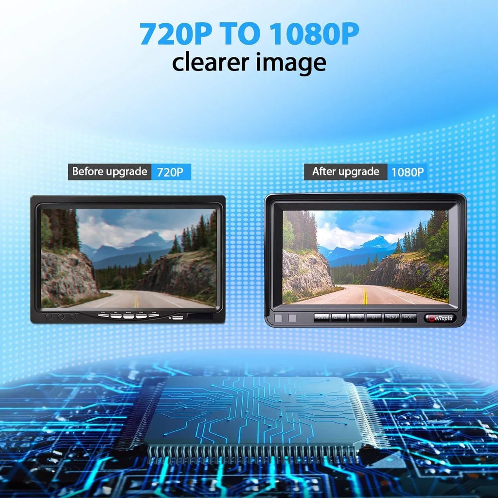 Camera 1080P Screen Split 7" Wheel Camera Car Reversing and Trailer Y0202 Kit Wired Truck eRapta Monitor RV System Backup for Side Rear Vision Tractor System Back up Night 5th Parking