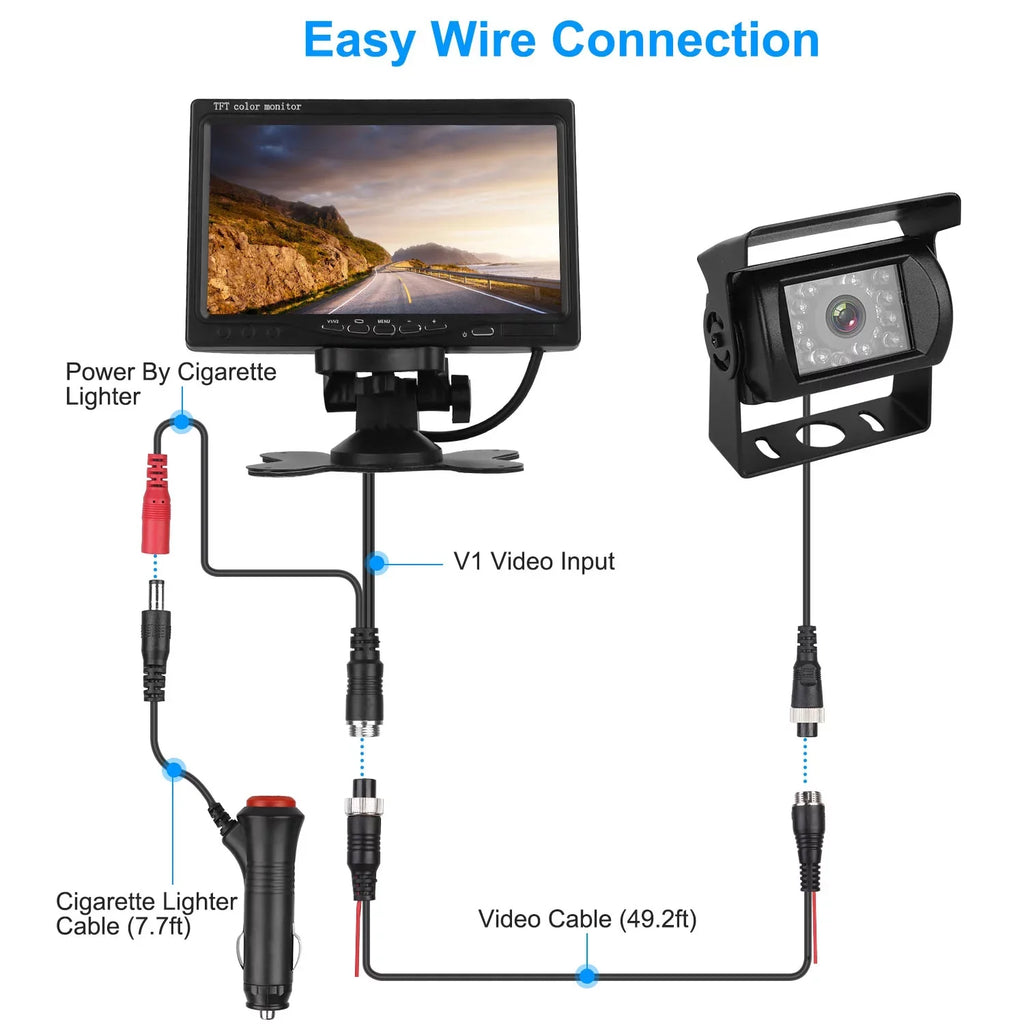 Monitor Reverse Vision 7In Trunk Night IP67 Camera, Reverse Camera, System with Rearview Car Vehicle Waterproof for SUV Backup System, Reverse Car Parking Van Car Parking