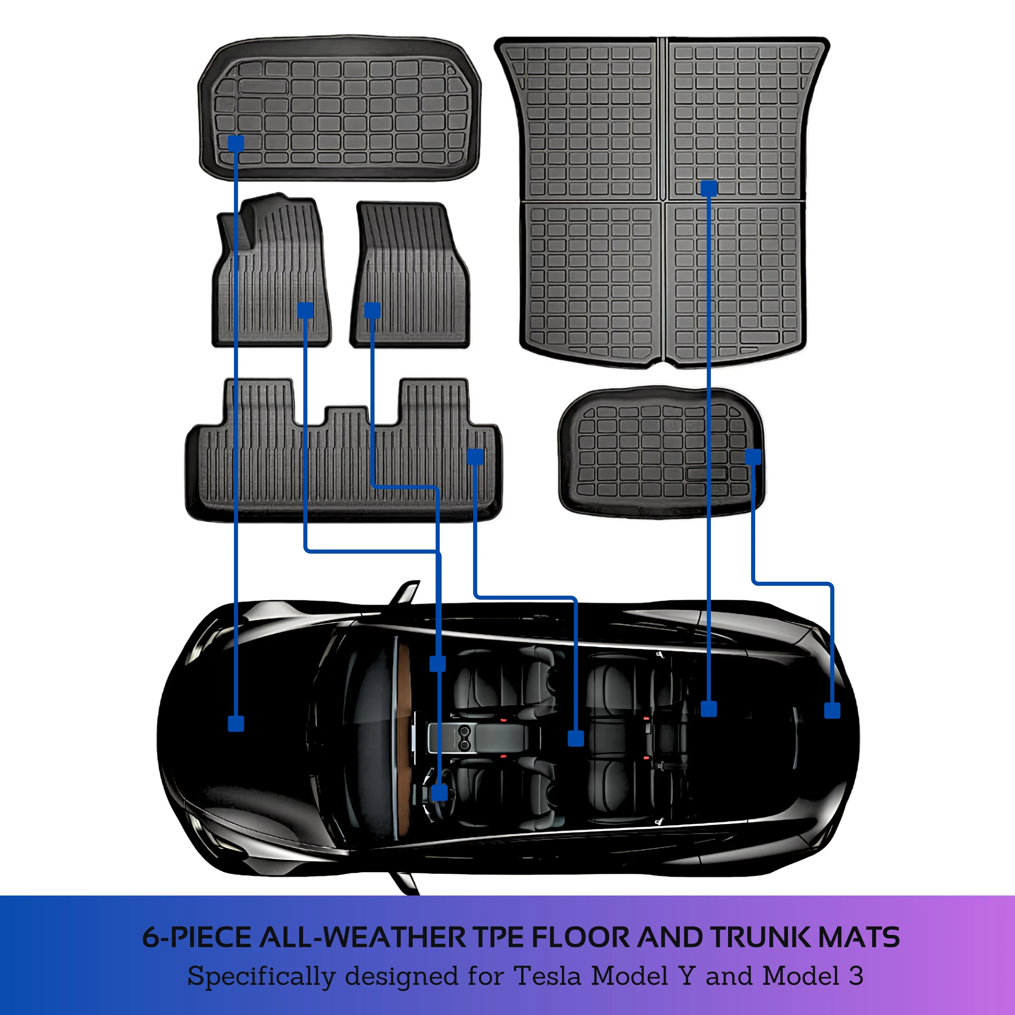 Car Mat Floor Cargo Trunk 3-5-Seater All climate 2020-2023 Accessories Liner 6-Piece Tesla Mat Model TPE for BunnyBird