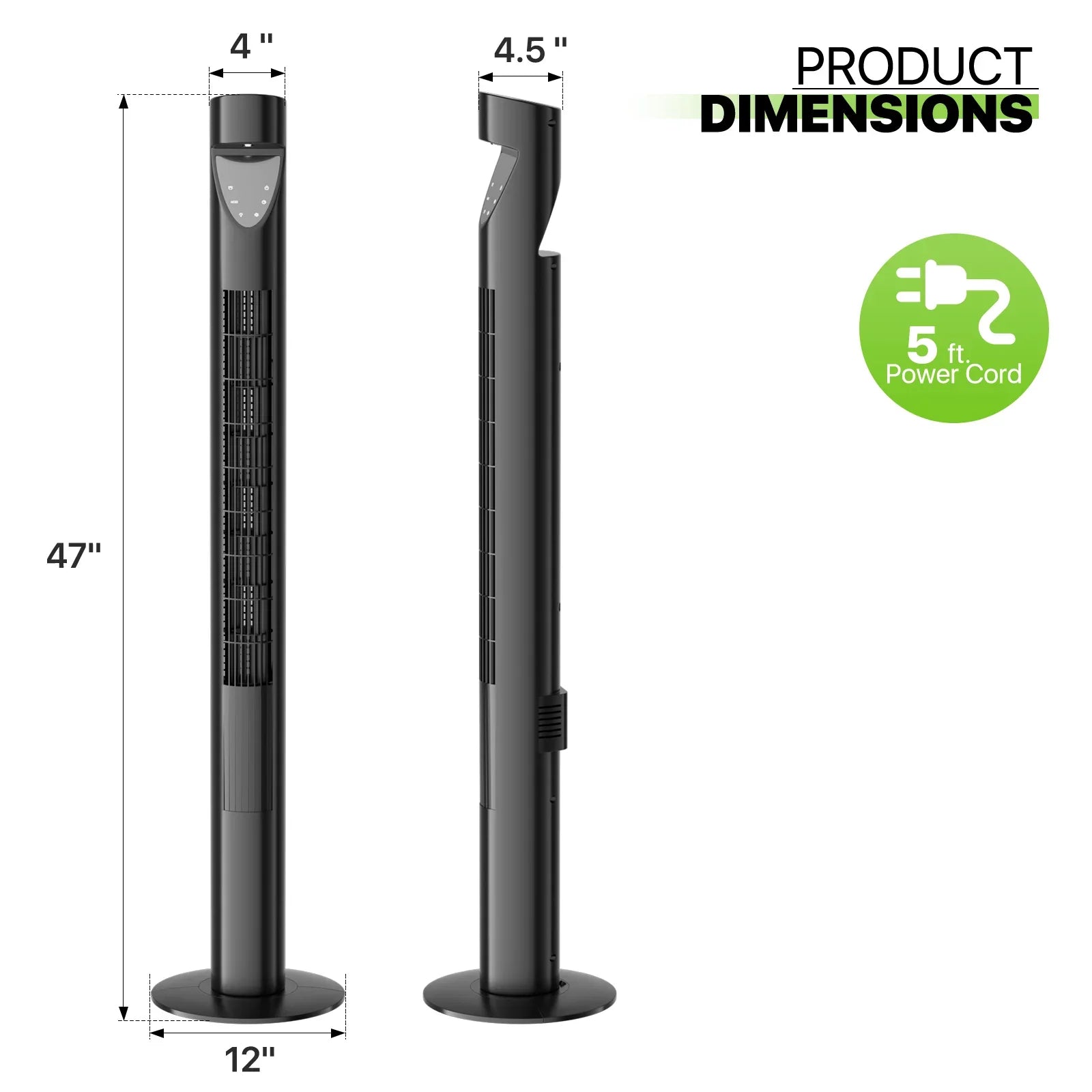 LED w/Remote USA Tower Low & Bladeless Noise Fan Fan 47"Oscillating 3-Speeds