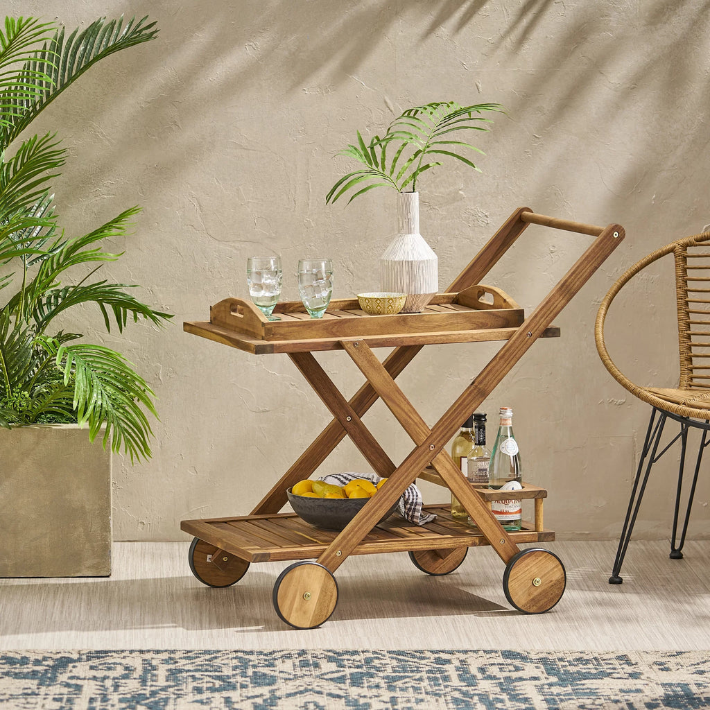 Indoor/exterior Studio Cart, Bar Kenilworth Wood Tiered GDF Natural Acacia 2