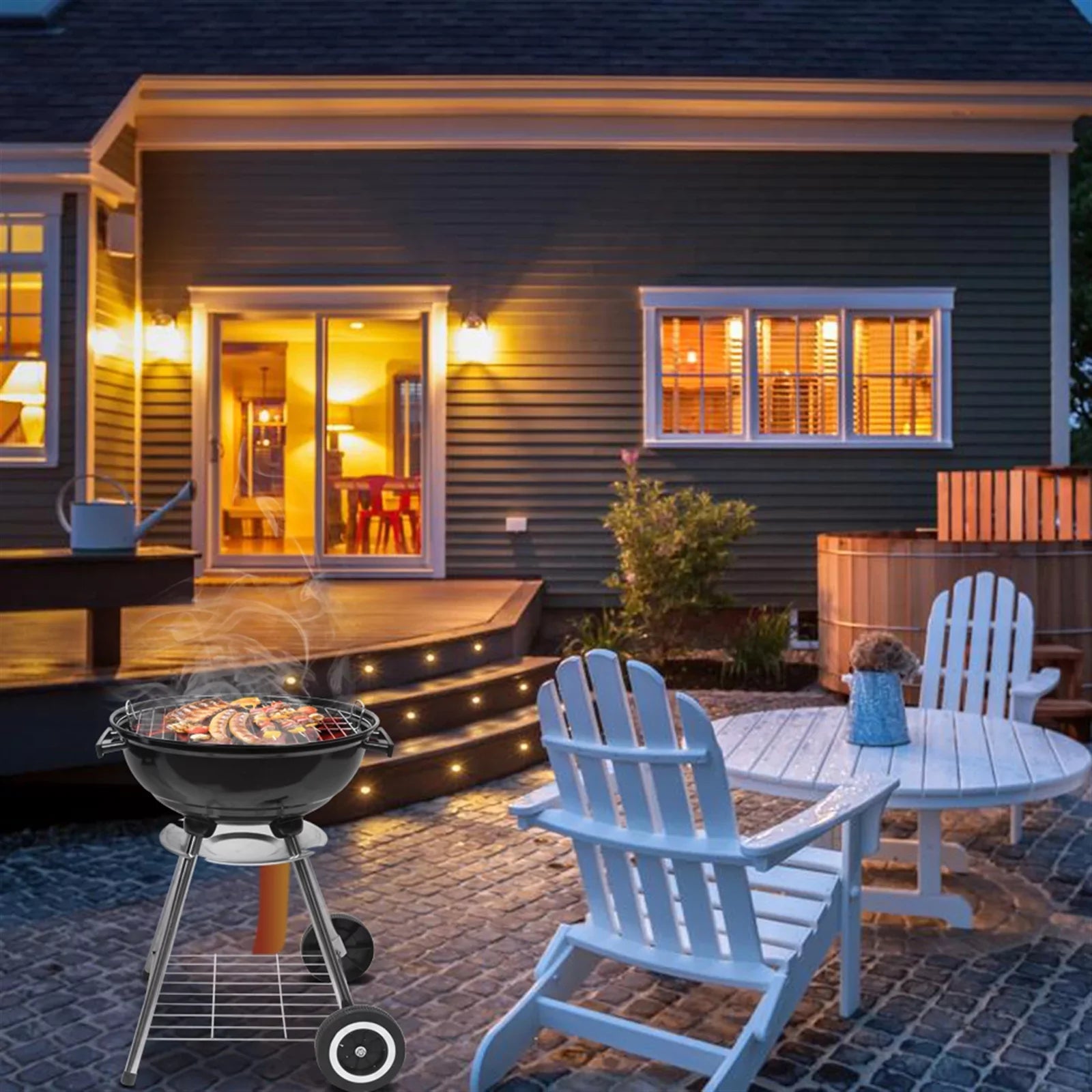 Charcoal on Storage Grill Area, Grill Steel w/ Cooking Wheels, Grill Camping inch with Grate 18 exterior BBQ