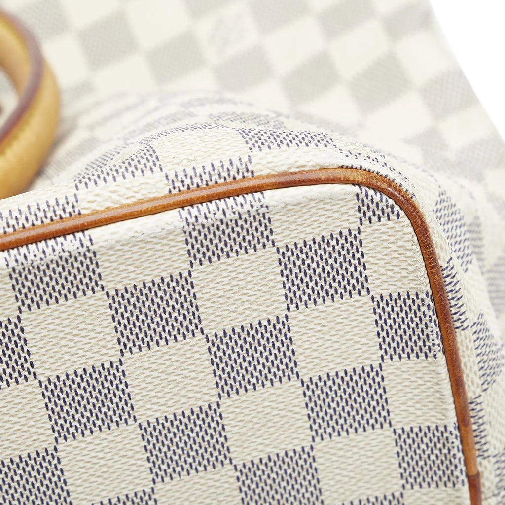 White Damier Azur Pre-Owned MM Authenticated Unisex Tote (Good) Canvas Saleya Bag