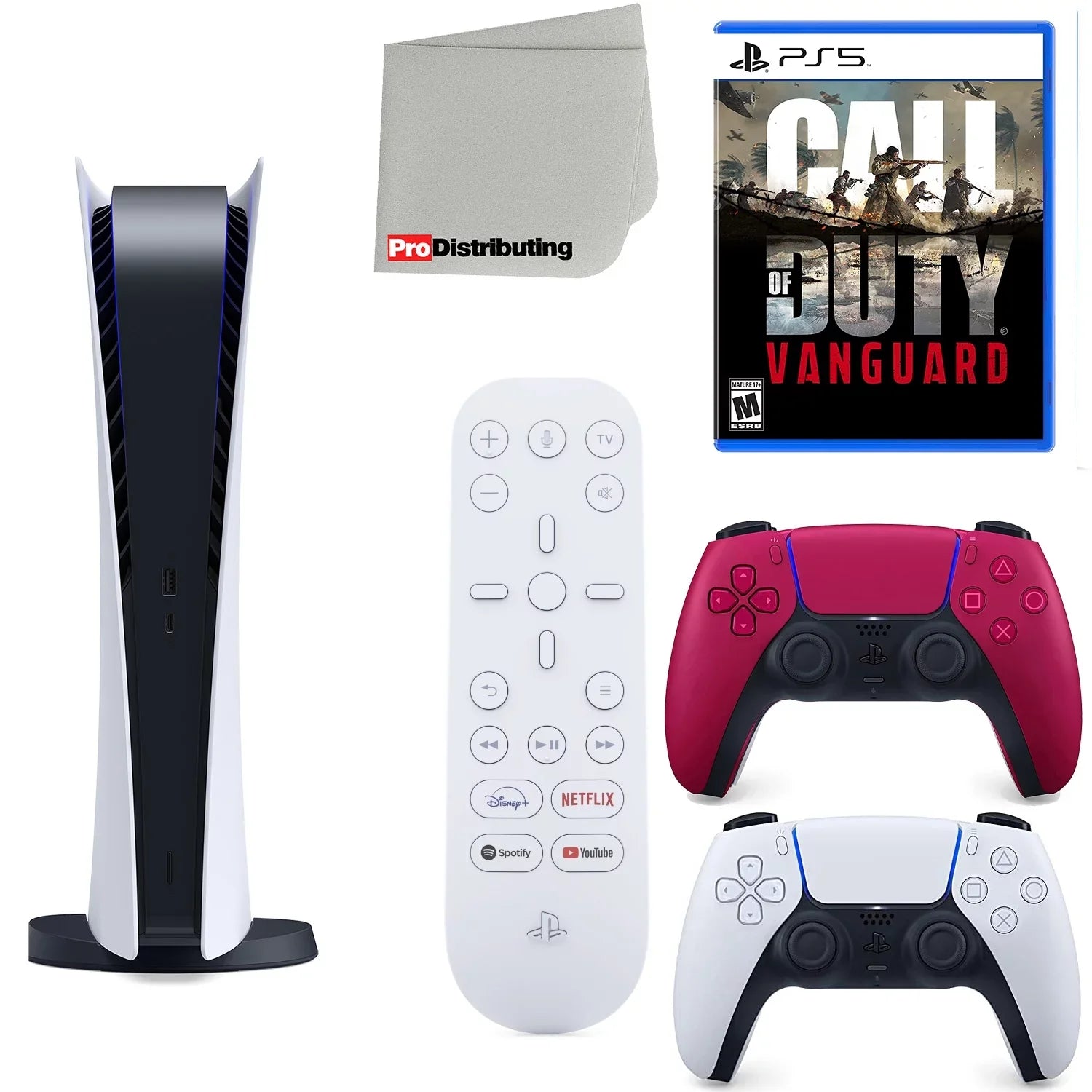 Version Vanguard, Remote, Cleaning Controller, Extra Playstation Cosmic Cloth Media Duty: 5 Call Bundle Starter with Microfiber and ( Digital) Red Digital Kit PS5 Accessory of