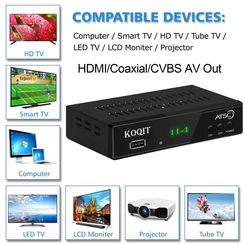 Digital Multimedia Recorders TV ATSC to tv Box, OTA USB, Clock HDMI Set Converter 12/24 to Hours, to Tuner Coax Box Box Digital Analog Top Digital,