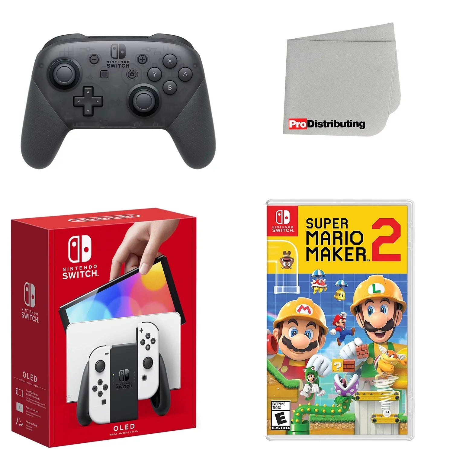 Mario OLED Nintendo Console Extra Maker with Controller, Cloth Screen 2 Switch White Wireless and Cleaning Super