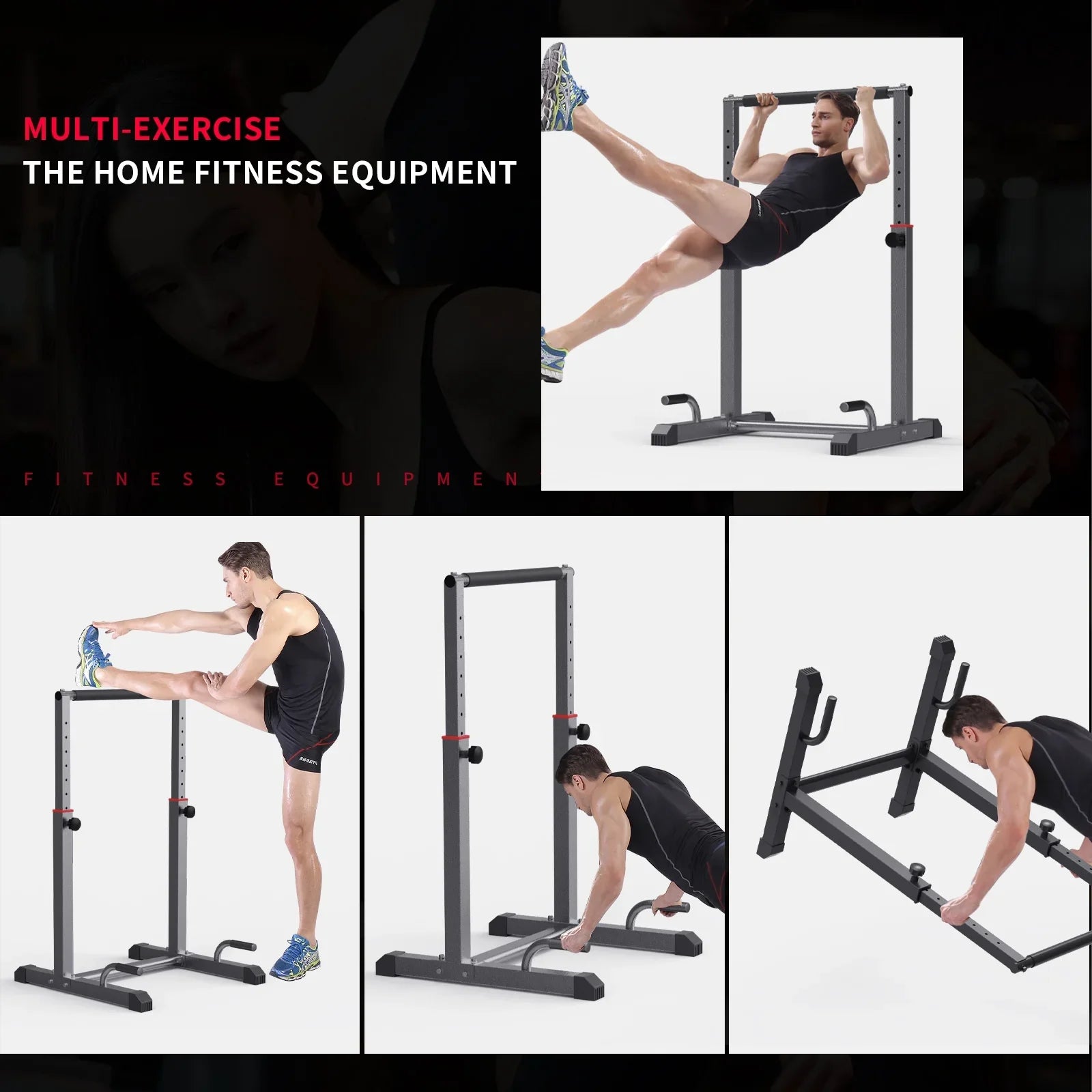 Workout Station Bar Adjustable, Dip Heave Full Fitness,Functional 1200lbs Set, Bars 9 Parallettes Dip Duty Level for Station Body