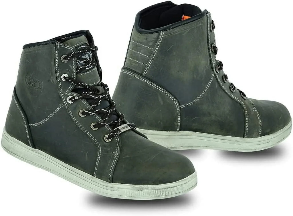 Full Leather Smart Men’s Boots Shoes Closure Grain & – Motorcycle Rubber Waterproof with Lightweight Outsole Lace-up Daniel