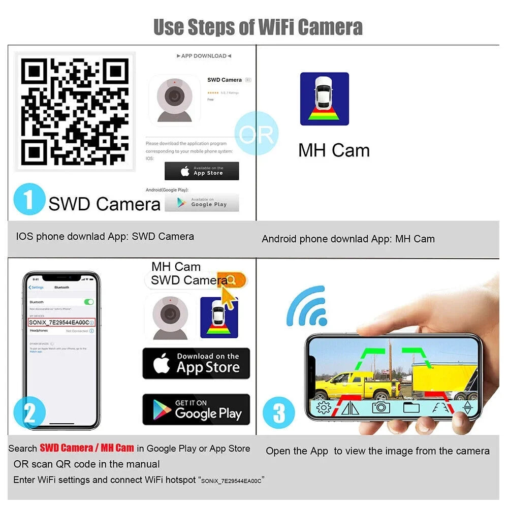 Enhanced Safety Backup Magnetic - Vehicle View Battery, Camera Wireless Paddsun 9600mAh WiFi Front/Rear for