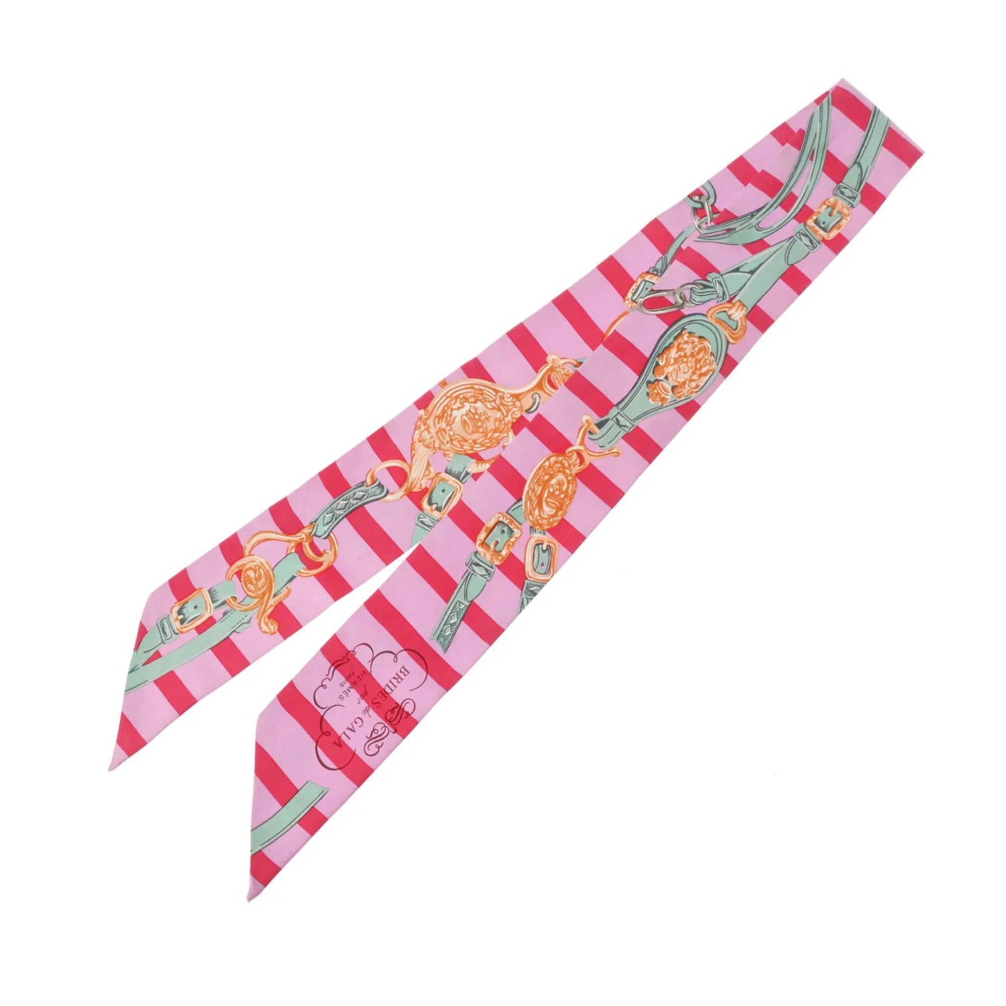 Muffler Old Pink/Red/Green Pre-Owned (Fair) GALA - 100% Twilly HERMES DE Scarf Tag Silk BRIDES Women's
