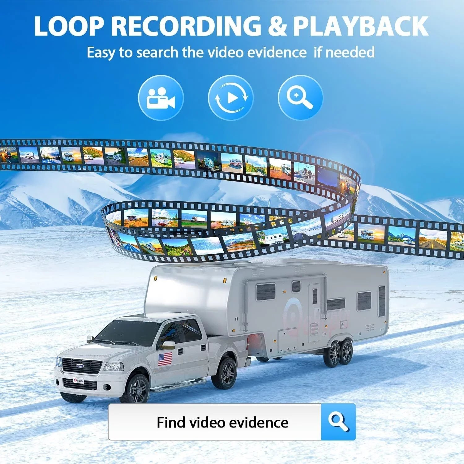 Camera 1080P Screen Split 7" Wheel Camera Car Reversing and Trailer Y0202 Kit Wired Truck eRapta Monitor RV System Backup for Side Rear Vision Tractor System Back up Night 5th Parking