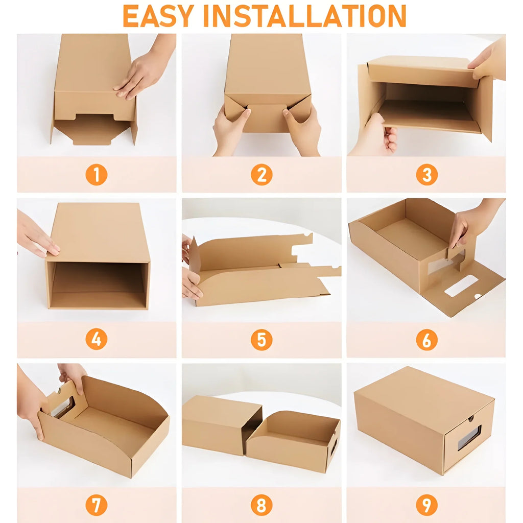 Shoe tonchean Boxes - Boxes Organizer Storage Transparent Cardboard Drawer Pack Lids Kraft 10 and Shoes with Window-Gift Stackable