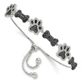 Bracelet Polished Print Adj Silver Bone Dog Paw Sterling CZ &