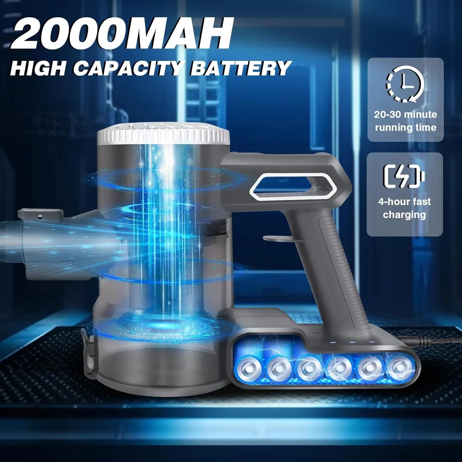 Cordless 22000Pa Vacuum Hair Suction, Floor Pet with Quiet Vacuum Cleaner Carpet Stick Cordless for 4 Household Battery Vacuum Lightweight 35Mins in1 Hardwood Max 2.0Ah Runtime, Cleaner,