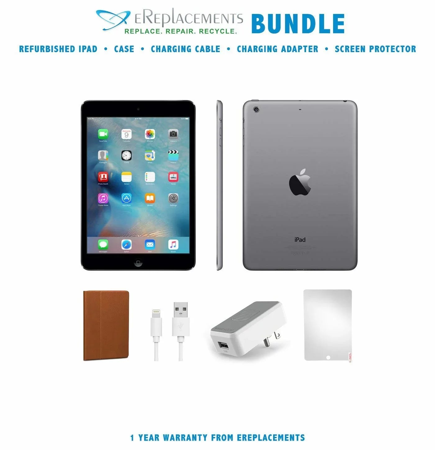 16GB, Tempered Glass Mini 2012), Gen, & Protector Screen Gray, (Refurbished) WiFi, iPad Restored Case (1st included Black/Space