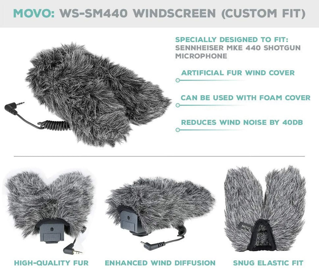 Furry WS-SM440 Compact Microphone Movo Shotgun MKE Stereo Microphone Sennheiser for Fit 440 Custom Muff exterior Windscreen