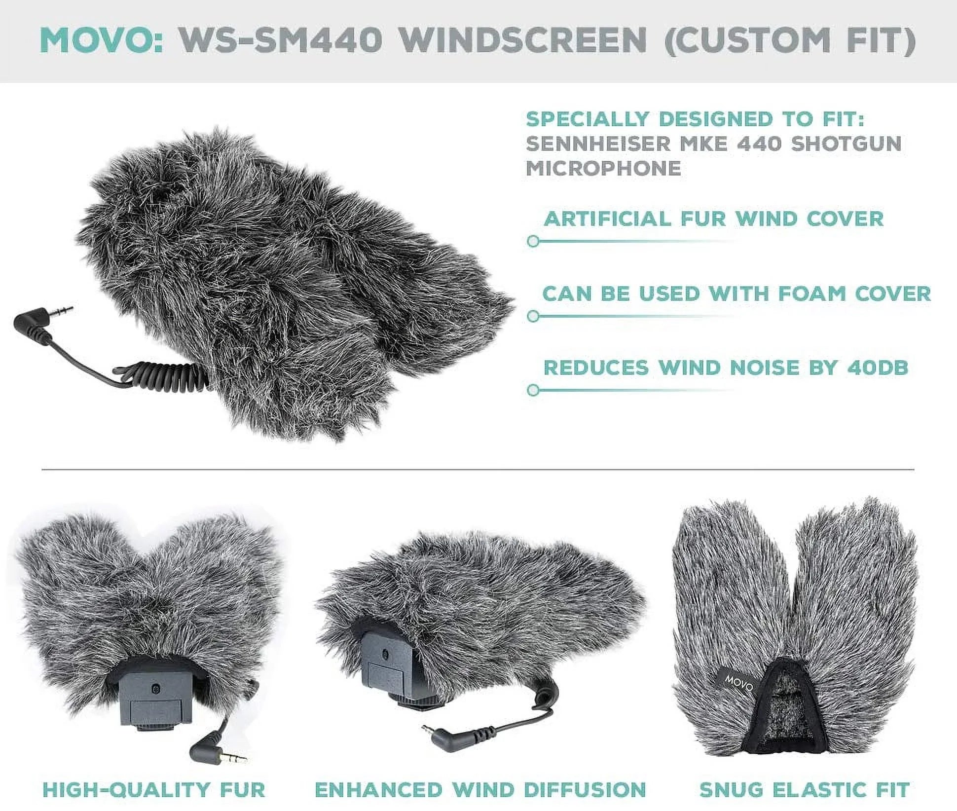 Furry WS-SM440 Compact Microphone Movo Shotgun MKE Stereo Microphone Sennheiser for Fit 440 Custom Muff exterior Windscreen