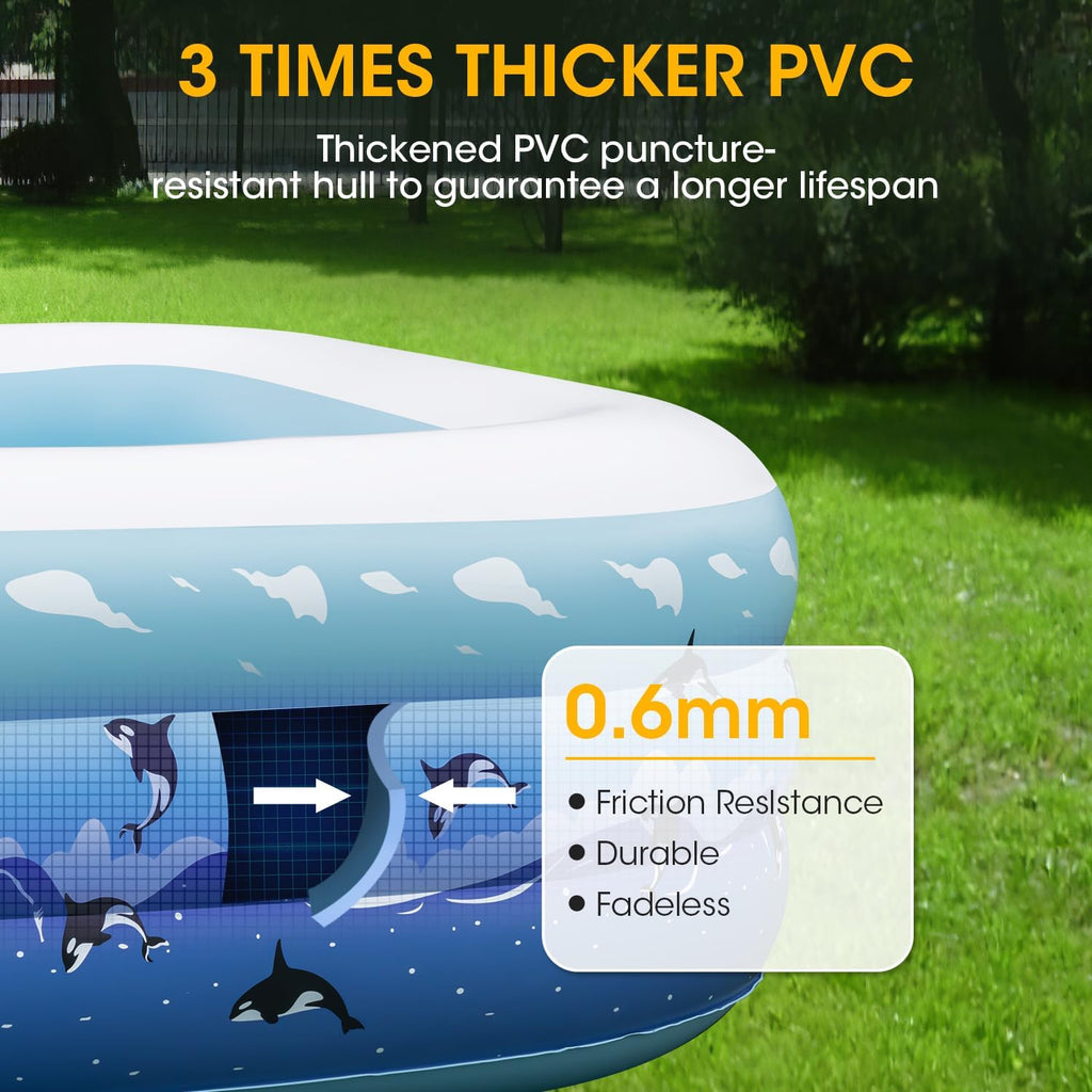 Garden Inflatable Extra Adults, Full-Sized Blow Pool Pool Family Lawn Swimming Backyard Ground Indoor Inflatable Home Above Thickened exterior 130"x72"x22" Large with for Pump, for Swimming Up Pools