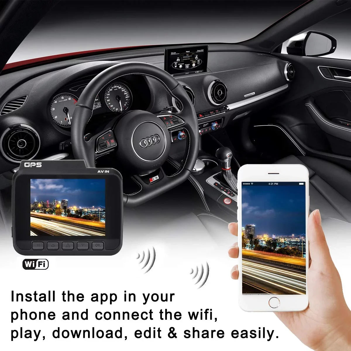 View, Cam, Motion Dashboard Driving 24FPS Novatek Built-in Parking 150° WDR, Dash 2160P Record, WiFi App Detect, Angle, Wide Loop Car G-Sensor, Chip, Mode Recorder Iseebiz Cam GPS,