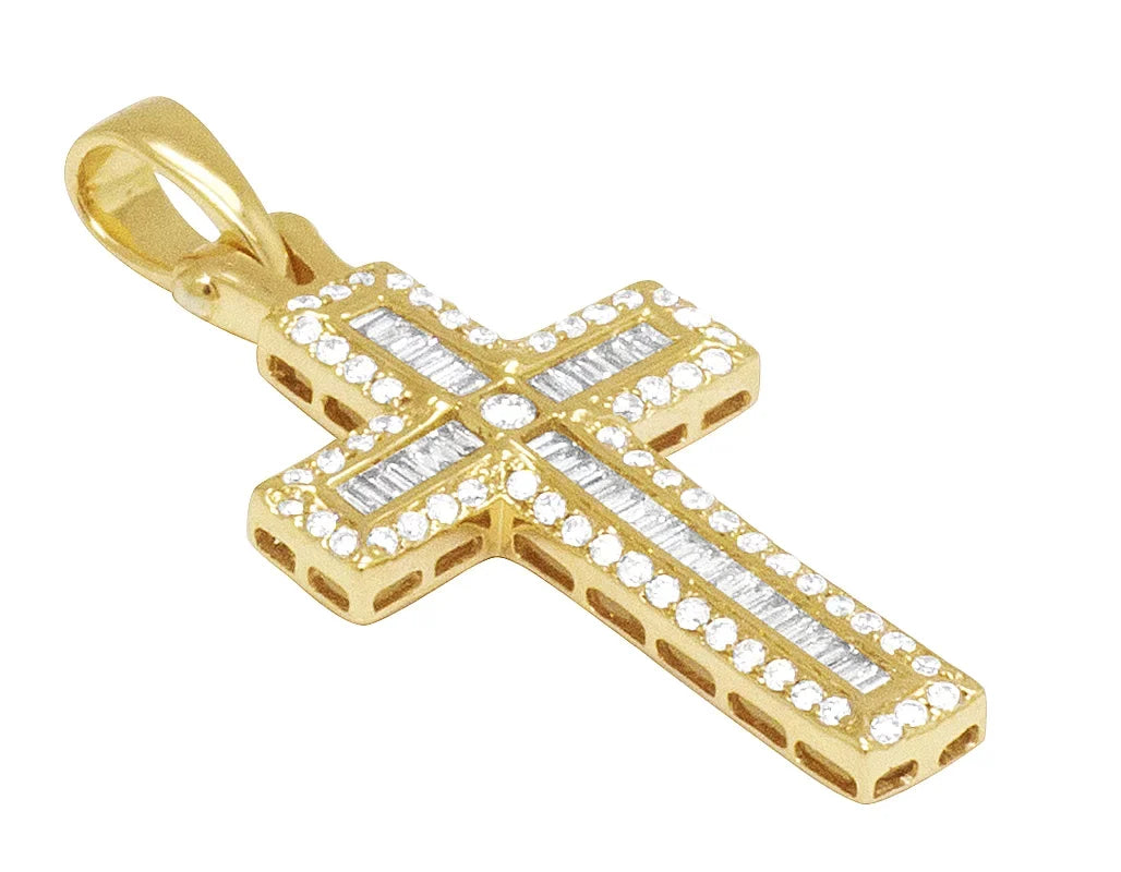 0.4CT Diamond Yellow Baguette 14K 1.25" Gold Cross