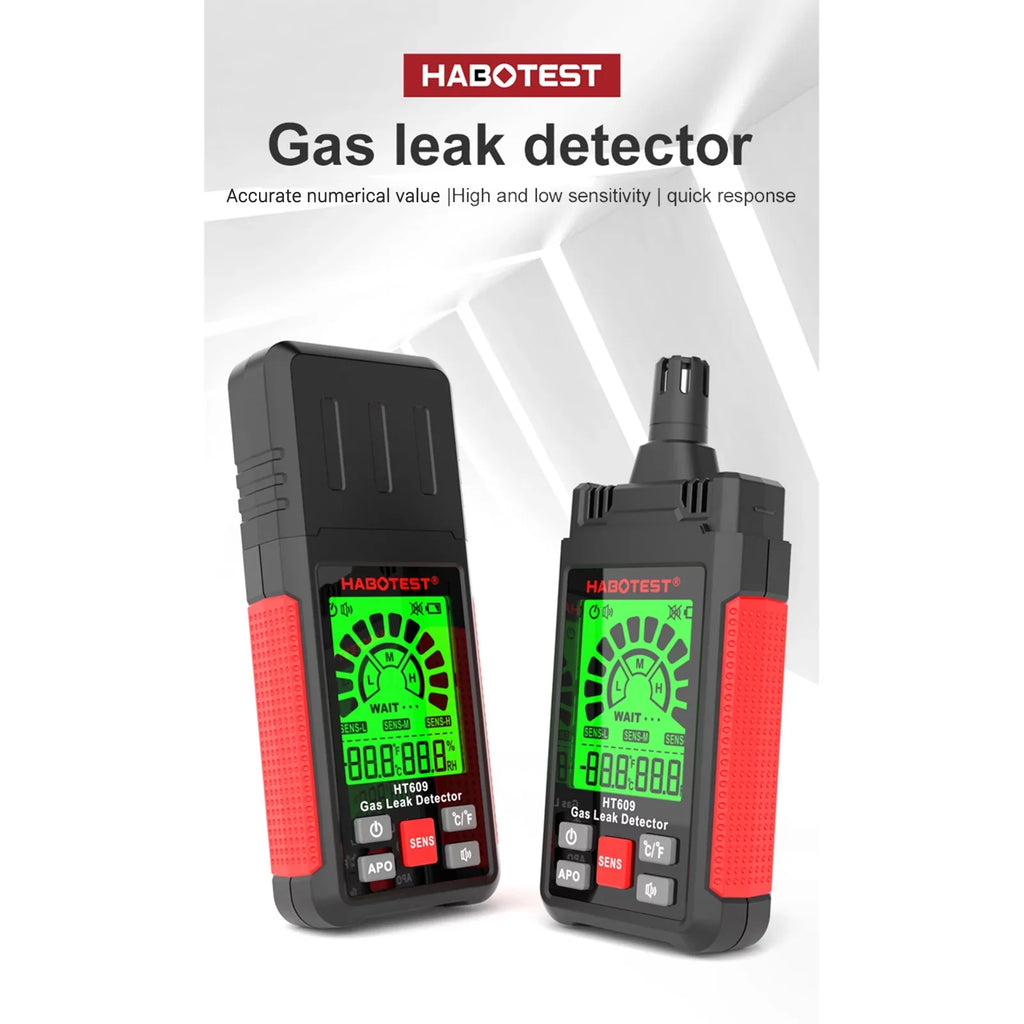 Gas HT609 Gas and with LCD Temperature Detector Visual Humidity Audible Leak HABOTEST Natural Methane Detector Gas and Hydrogen Combustible Alarm Detector Ambient Display