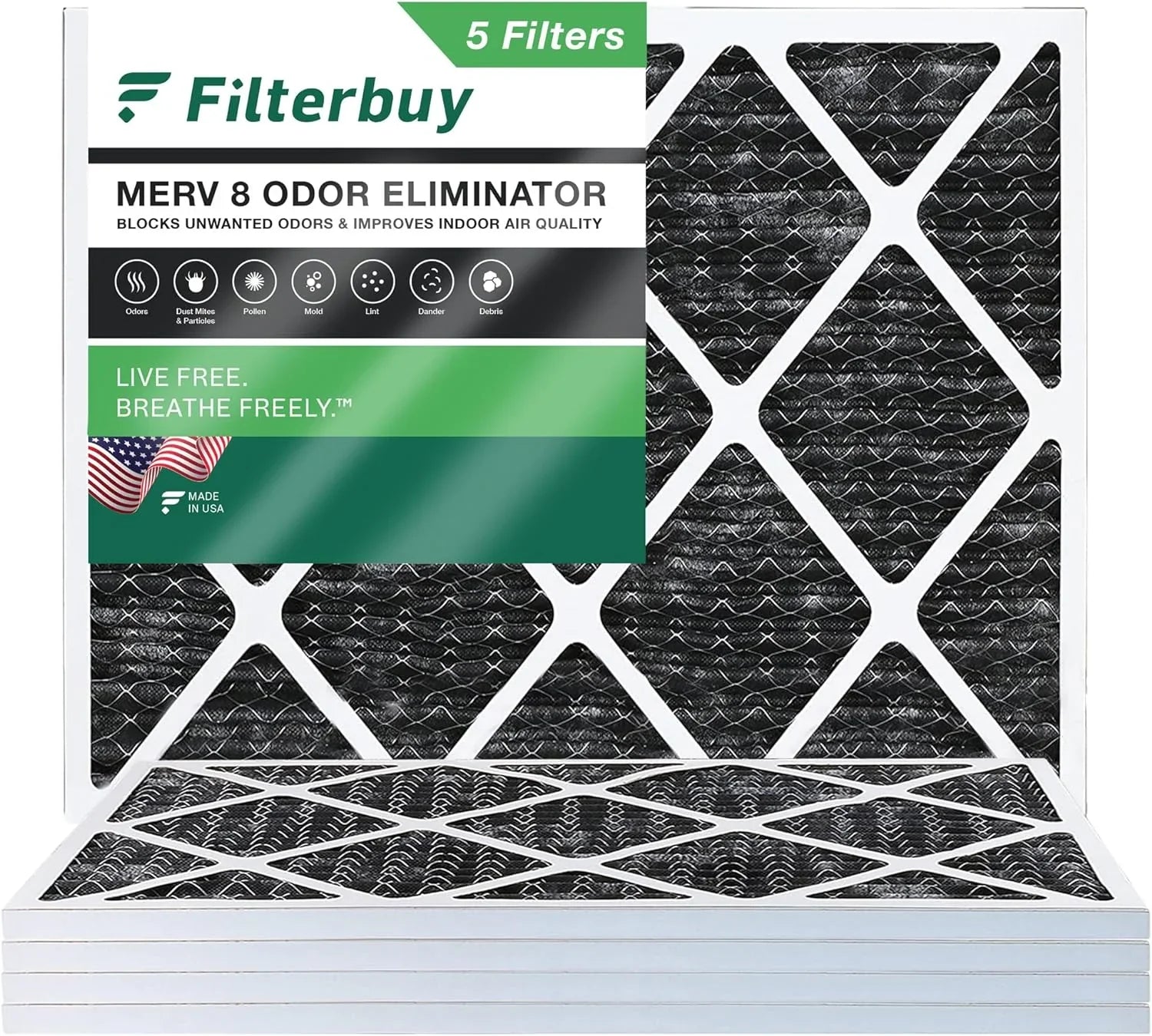 Filters Filterbuy (5-Pack) MERV Carbon Activated Eliminator with AC Furnace Odor 22x24x1 Air Pleated 8 HVAC