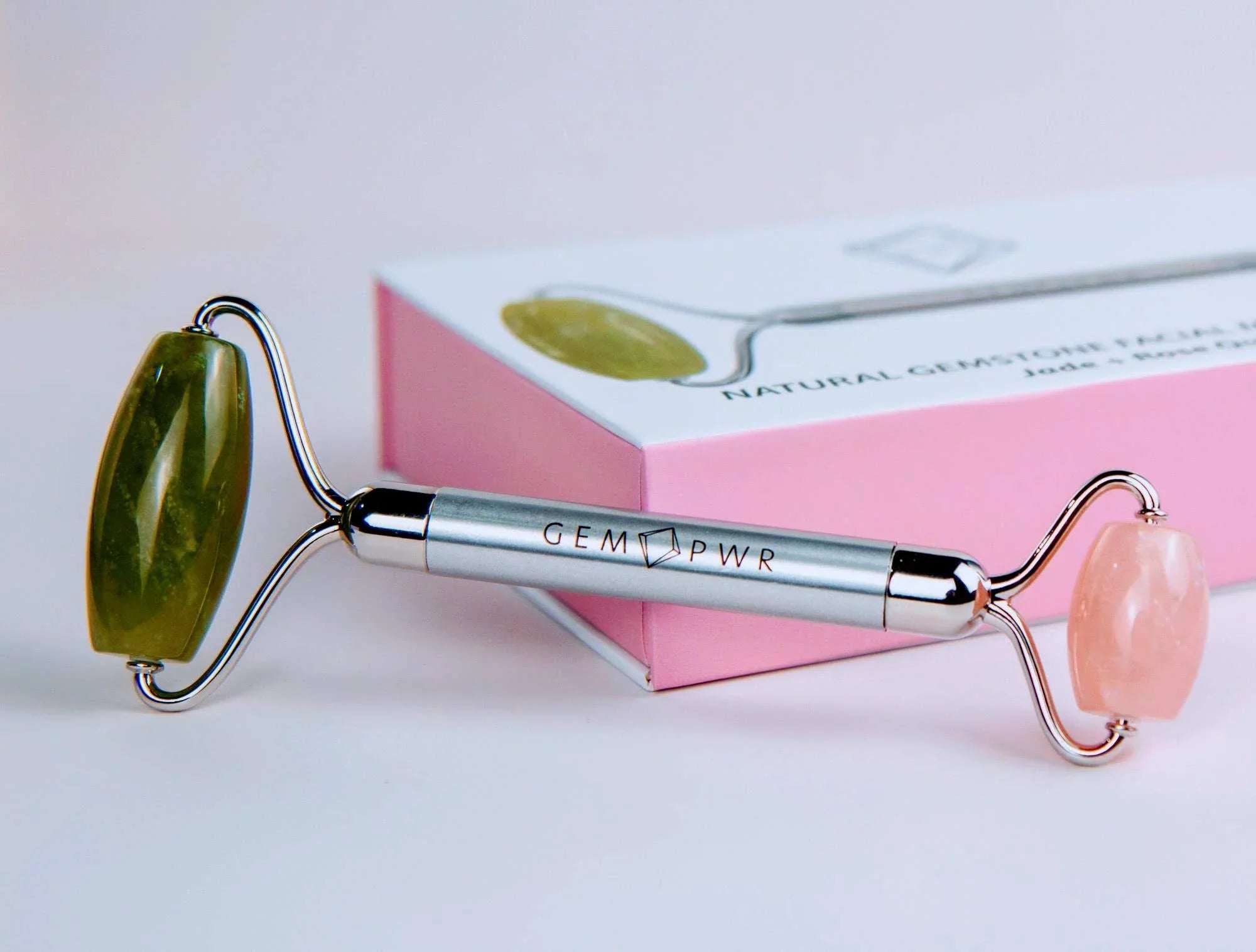 2-in-1 Handle Rose Roller, Dual and with Quartz Durable PWR Head Face Bag Travel Steel GEM Jade +