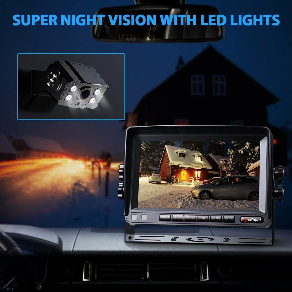 Camera 1080P Screen Split 7" Wheel Camera Car Reversing and Trailer Y0202 Kit Wired Truck eRapta Monitor RV System Backup for Side Rear Vision Tractor System Back up Night 5th Parking