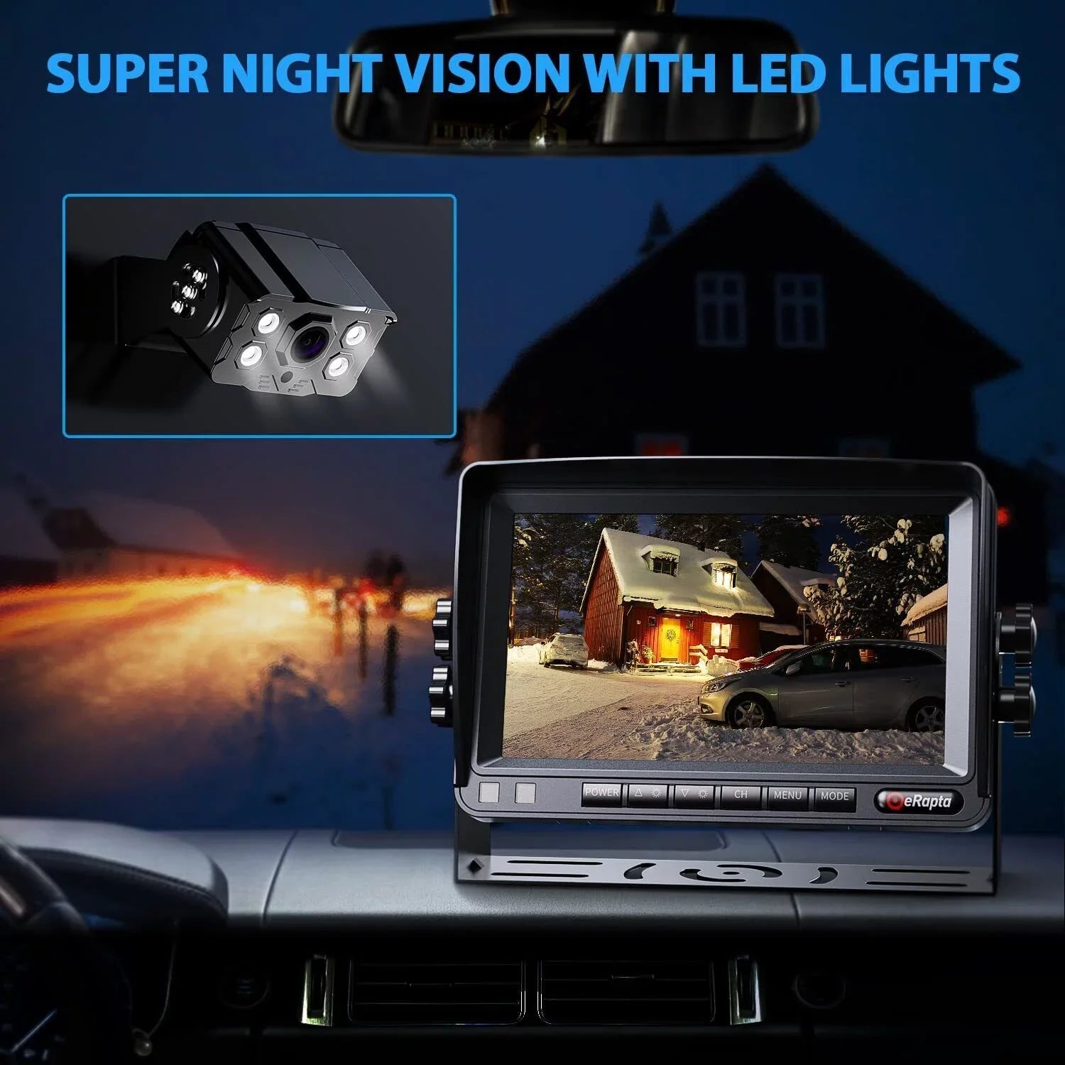 Camera 1080P Screen Split 7" Wheel Camera Car Reversing and Trailer Y0202 Kit Wired Truck eRapta Monitor RV System Backup for Side Rear Vision Tractor System Back up Night 5th Parking